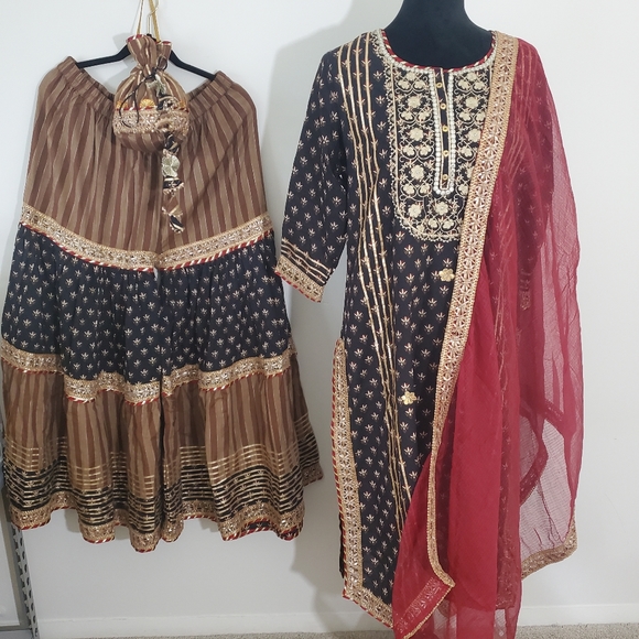 Bollywood Indian Pakistani Kurthi Sharara Dupatta - Picture 2 of 12